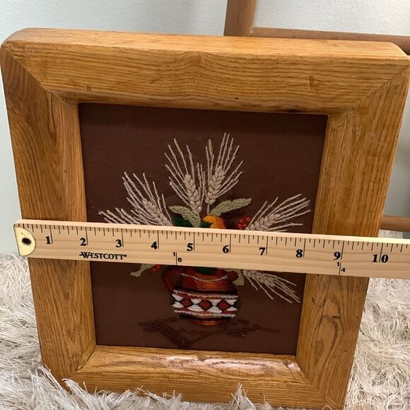 Cottagecore Handmade Wooden Framed Flowers In Pitcher Crewel Embroidery Wall Art - Picture 13 of 17